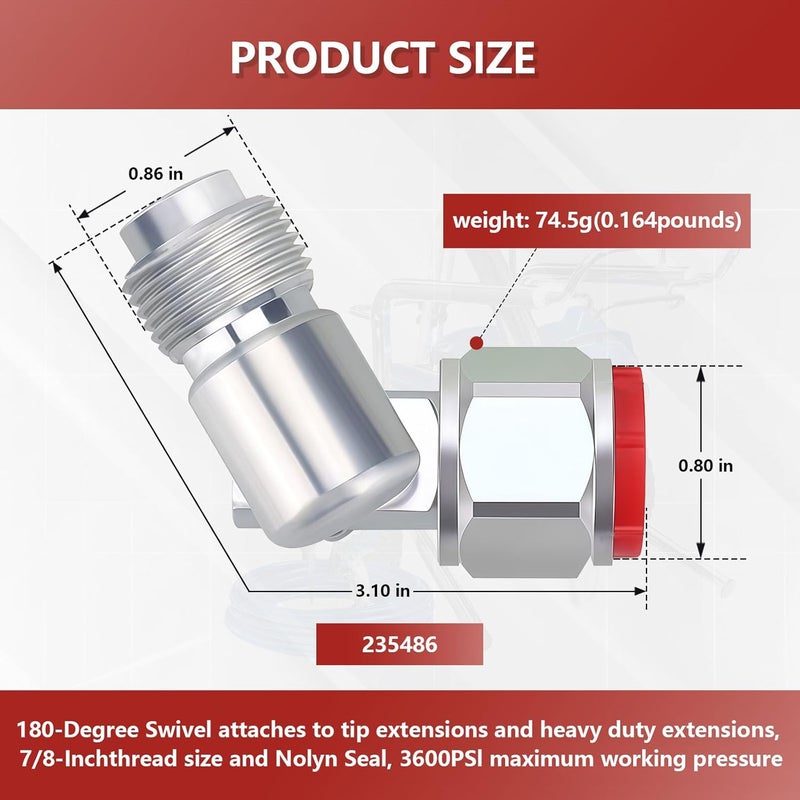 KUEDPEZ 235486 7/8" Airless Spray Gun Swivel Joint, Compatible with Graco/Wagner/Titan Sprayers, 180° Rotation, 3600PSI Maximum Working Pressure and Leak - Resistant, 2 Packs - Image 2